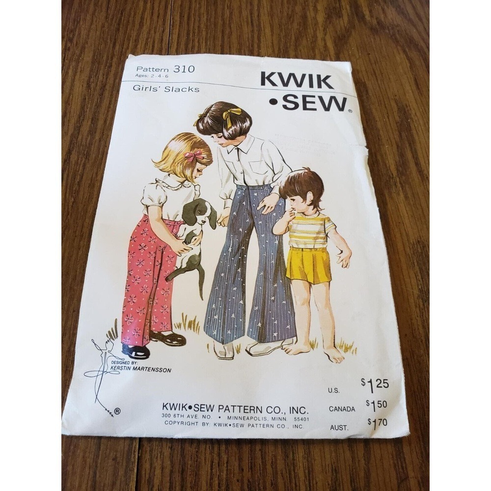Kwik Sew Sewing Pattern 310 Girls 2 4 6 Slacks Pants Shorts